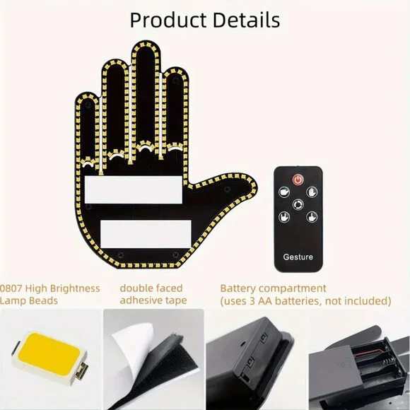Car Truck 4 Hand & Finger Gestures Light Up Remote Control Windows NEW IN BOX - Picture 6 of 10